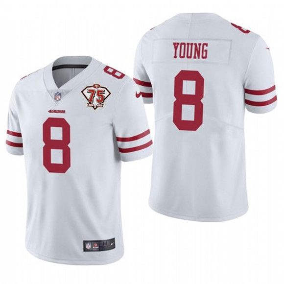 Men San Francisco 49ers 8 Steve Young Nike White 75th Anniversary Limited NFL Jersey